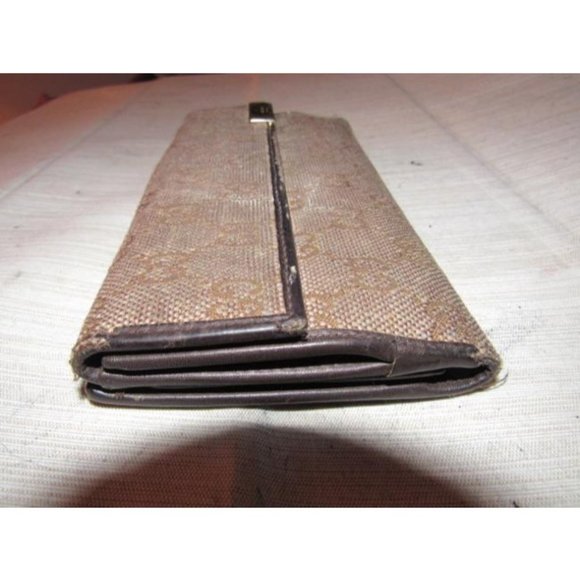 Gucci Brown Large G Logo Print Canvas And Brown Leather Vintage Wallet - Picture 6 of 12